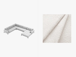 COLTAR MAMAIA, CU 7 LOCURI, ALB, PE STANGA, CU TAPITERIE DIN TEXTIL BOUCLE BALOO, MICADONI