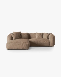 COLTAR MARTINA, BEJ DESCHIS, 244 CM, DREAPTA, CU TAPITERIE DIN TEXTIL CATIFEA VOGUE, MICADONI
