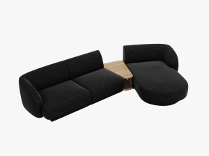 COLTAR MILEY, CU 3 LOCURI, PE DREAPTA, NEGRU, CU TAPITERIE DIN TEXTIL CHENILLE HAGA, MICADONI - Img 2