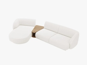COLTAR MILEY, CU 3 LOCURI, PE STANGA, ALB, CU TAPITERIE DIN TEXTIL BOUCLE BALOO, MICADONI - Img 2