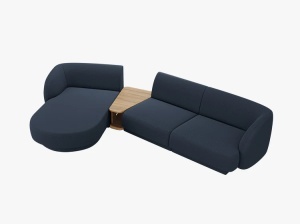 COLTAR MILEY, CU 3 LOCURI, PE STANGA, ALBASTRU INCHIS, CU TAPITERIE DIN TEXTIL BOUCLE BALOO - Img 2