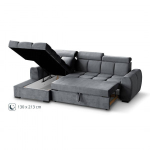 COLTAR MODERN DEOSEBIT, GOMEZ STANGA 267CM, DIN CATIFEA DE CULOARE GRI INCHIS, CONFORT SPORIT - Img 3