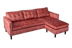 COLTAR MODERN STOCKHOLM 220CM, 3 LOCURI, CU SEZLONG, REALIZAT DIN TEXTIL FOARTE FIN- CATIFEA, CULOARE ROZ ANTICHIZAT - Img 2