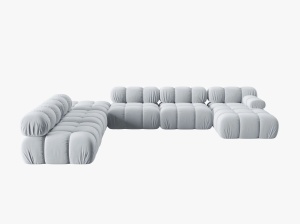 COLTAR MODULAR BELLIS, STANGA, 6 LOCURI, 379 CM, ALBASTRU DESCHIS 80, TAPITERIE DIN CATIFEA, DESIGN DEOSEBIT - Img 6