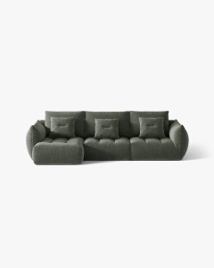 COLTAR MODULAR BLOOM, PE STANGA, VERDE MUSCHI, 327 CM, CU TAPITERIE DIN TEXTIL STRUCTURAT WIND, MICADONI