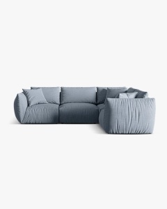 COLTAR MODULAR CHRIS, PE DREAPTA, 210X295, ALBASTRU PAL, CU TAPITERIE DIN TEXTIL STRUCTURAT LINS, MICADONI