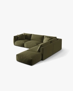 COLTAR MODULAR CHRIS, PE DREAPTA, 290X295, VERDE DESCHIS, CU TAPITERIE DIN TEXTIL CATIFEA CASINO, MICADONI - Img 2
