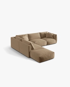 COLTAR MODULAR CHRIS, PE STANGA, 290X295, BEJ MIGDALA, CU TAPITERIE DIN TEXTIL CATIFEA CASINO, MICADONI - Img 2