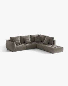COLTAR MODULAR, CU 4 LOCURI, BLOOM, PE DREAPTA, GRI, 316 CM, CU TAPITERIE DIN TEXTIL CATIFEA CASINO, MICADONI - Img 2