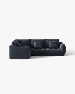 COLTAR MODULAR, CU 4 LOCURI, BLOOM, PE STANGA, ALBASTRU MARIN, 316 CM, CU TAPITERIE DIN TEXTIL STRUCTURAT WIND, MICADONI
