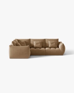 COLTAR MODULAR, CU 4 LOCURI, BLOOM, PE STANGA, BEJ MIGDALA, 316 CM, CU TAPITERIE DIN TEXTIL CATIFEA CASINO, MICADONI