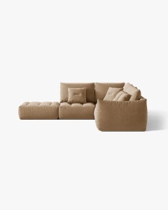 COLTAR MODULAR, CU 4 LOCURI, BLOOM, PE STANGA, BEJ MIGDALA, 316 CM, CU TAPITERIE DIN TEXTIL CATIFEA CASINO, MICADONI - Img 3