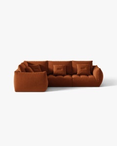 COLTAR MODULAR, CU 4 LOCURI, BLOOM, PE STANGA, CARAMIZIU, 316 CM, CU TAPITERIE DIN TEXTIL CATIFEA CASINO, MICADONI