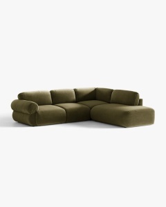 COLTAR MODULAR, OPHELIA, VERDE, PE DREAPTA, 289 CM, CU TAPITERIE DIN TEXTIL CATIFEA VENUS, MICADONI