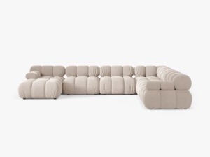COLTAR MODULAR PANORAMIC BELLIS, PE DREAPTA, BEJ DESCHIS, CU TAPITERIE DIN CATIFEA VENUS, MICADONI - Img 2