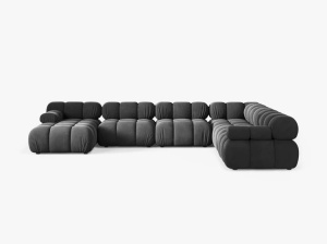 COLTAR MODULAR PANORAMIC BELLIS, PE DREAPTA, GRI, CU TAPITERIE DIN CATIFEA VENUS, MICADONI - Img 2