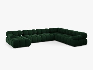 COLTAR MODULAR PANORAMIC BELLIS, PE DREAPTA, VERDE SMARALD, CU TAPITERIE DIN CATIFEA BLUVEL, MICADONI