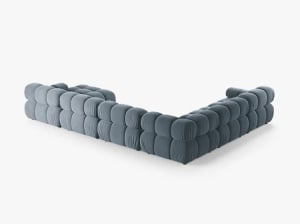 COLTAR MODULAR PANORAMIC BELLIS, PE STANGA, ALBASTRU DESCHIS, CU TAPITERIE DIN CATIFEA BLUVEL, MICADONI - Img 3