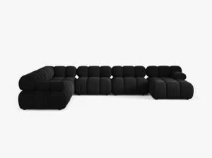 COLTAR MODULAR PANORAMIC BELLIS, PE STANGA, NEGRU, CU TAPITERIE DIN CATIFEA BLUVEL, MICADONI - Img 2