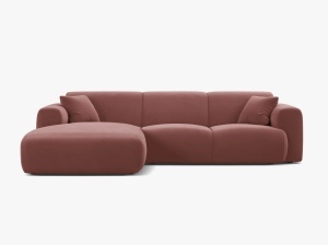 COLTAR MOLINO, 225 CM, PE STANGA, ROZ FLAMINGO, CU TAPITERIE DIN TEXTIL CATIFEA CASINO, MICADONI