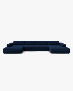 COLTAR PANORAMIC, CU 6 LOCURI, JODIE, 364X162 CM, ADANCIME SCAUN 62 CM, ALBASTRU ROAYAL, TAPITAT CU TAPITERIE DIN TEXTIL CATIFEA BLUVEL MICADONI
