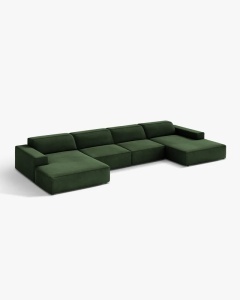 COLTAR PANORAMIC, CU 6 LOCURI, JODIE, 364X162 CM, ADANCIME SCAUN 62 CM, VERDE SMARALD, TAPITAT CU TAPITERIE DIN TEXTIL CATIFEA VENUS, MICADONI - Img 2