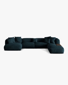 COLTAR PANORAMIC MARTINA, ALBASTRU INCHIS, 406 CM, DREAPTA, CU TAPITERIE DIN TEXTIL CATIFEA VOGUE, MICADONI