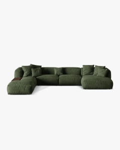 COLTAR PANORAMIC MARTINA, VERDE, 406 CM, STANGA, CU TAPITERIE DIN TEXTIL CATIFEA VOGUE, MICADONI