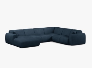 COLTAR PANORAMIC MOLINO, PE DREAPTA, ALBASTRU ROYAL, 326 CM, , CU TAPITERIE DIN TEXTIL CHENILLE REBEL, MICADONI