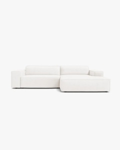 COLTAR PE DREAPTA, CU 3 LOCURI JODIE, 224X162 CM, ADANCIME SCAUN 62 CM, ALB, TAPITAT CU TAPITERIE DIN TEXTIL BOUCLE BALOO, MICADONI