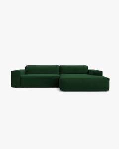 COLTAR PE DREAPTA JODIE, CU 3 LOCURI, 224X162 CM, ADANCIME SCAUN 62 CM, VERDE SMARALD, TAPITAT CU TAPITERIE DIN TEXTIL CATIFEA BLUVEL MICADONI