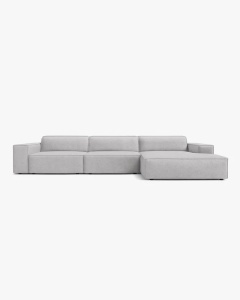 COLTAR PE DREAPTA JODIE, CU 4 LOCURI, 284X162 CM, ADANCIME SCAUN 62 CM, GRI DESCHIS, TAPITAT CU TAPITERIE DIN TEXTIL BOUCLE BALOO, MICADONI