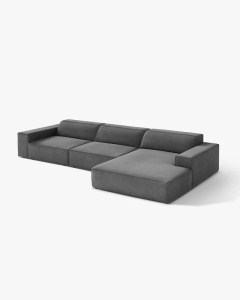 COLTAR PE DREAPTA JODIE, CU 4 LOCURI, 284X162 CM, ADANCIME SCAUN 62 CM, GRI, TAPITAT CU TAPITERIE DIN TEXTIL CATIFEA VENUS, MICADONI - Img 2