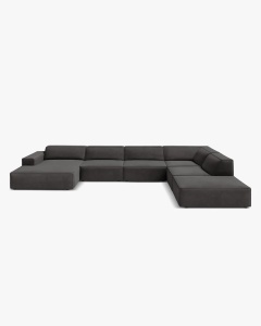 COLTAR PE DREAPTA JODIE, CU 7 LOCURI, 361X258 CM, ADANCIME SCAUN 62 CM, GRI, TAPITAT CU TAPITERIE DIN TEXTIL CATIFEA VENUS, MICADONI