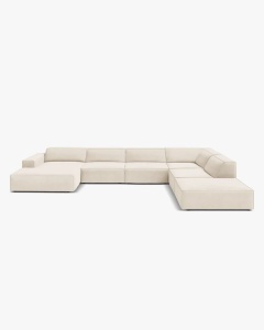 COLTAR PE DREAPTA JODIE, CU 7 LOCURI, 361X258 CM, ADANCIME SCAUN 62 CM, BEJ DESCHIS, TAPITAT CU TAPITERIE DIN TEXTIL CATIFEA VENUS, MICADONI