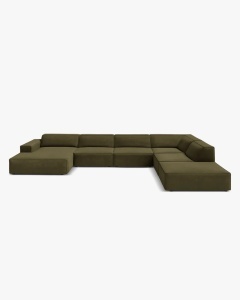 COLTAR PE DREAPTA JODIE, CU 7 LOCURI, 361X258 CM, ADANCIME SCAUN 62 CM, VERDE, TAPITAT CU TAPITERIE DIN TEXTIL CATIFEA VENUS, MICADONI