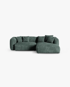 COLTAR PE DREAPTA MARTINA, 180X176 CM, ADANCIME SCAUN 90 CM, VERDE MUSCHI, TAPITAT CU TAPITERIE DIN TEXTIL CATIFEA VOGUE, MICADONI