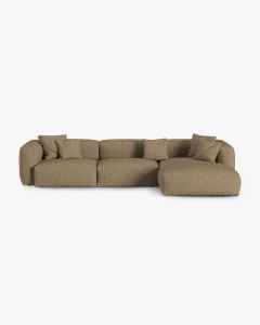 COLTAR PE DREAPTA MARTINA, 330X176 CM, ADANCIME SCAUN 90 CM, CAPPUCCINO, TAPITAT CU TAPITERIE DIN TEXTIL BOUCLE MONET, MICADONI