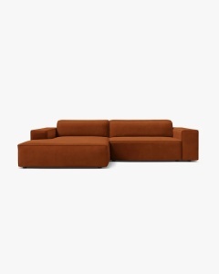 COLTAR PE STANGA JODIE, CU 3 LOCURI, 224X162 CM, ADANCIME SCAUN 62 CM, CARAMIZIU, TAPITAT CU TAPITERIE DIN TEXTIL CATIFEA BLUVEL MICADONI