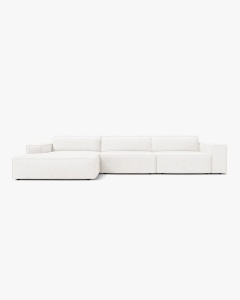 COLTAR PE STANGA JODIE, CU 4 LOCURI, 284X162 CM, ADANCIME SCAUN 62 CM, ALB, TAPITAT CU TAPITERIE DIN TEXTIL BOUCLE BALOO, MICADONI