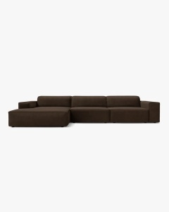 COLTAR PE STANGA JODIE, CU 4 LOCURI, 284X162 CM, ADANCIME SCAUN 62 CM, MARO INCHIS, TAPITAT CU TAPITERIE DIN TEXTIL CATIFEA BLUVEL, MICADONI