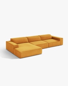 COLTAR PE STANGA JODIE, CU 4 LOCURI, 284X162 CM, ADANCIME SCAUN 62 CM, GALBEN, TAPITAT CU TAPITERIE DIN TEXTIL CATIFEA VENUS, MICADONI - Img 2