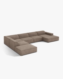 COLTAR PE STANGA JODIE, CU 7 LOCURI, 361X258 CM, ADANCIME SCAUN 62 CM, CAPPUCCINO, TAPITAT CU TAPITERIE DIN TEXTIL STRUCTURAT LIBERTY, MICADONI - Img 3