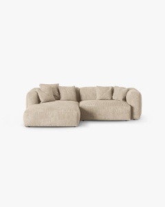 COLTAR PE STANGA MARTINA, 180X176 CM, ADANCIME SCAUN 90 CM, BEJ DESCHIS, TAPITAT CU TAPITERIE DIN TEXTIL CATIFEA VOGUE, MICADONI