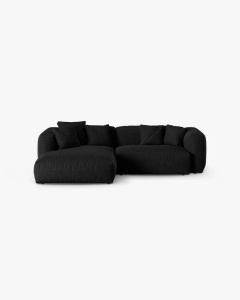 COLTAR PE STANGA MARTINA, 180X176 CM, ADANCIME SCAUN 90 CM, NEGRU, TAPITAT CU TAPITERIE DIN TEXTIL STRUCTURAT BOSTON, MICADONI