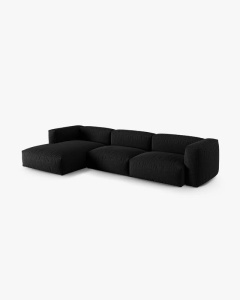 COLTAR PE STANGA MARTINA, 330X176 CM, ADANCIME SCAUN 90 CM, NEGRU, TAPITAT CU TAPITERIE DIN TEXTIL STRUCTURAT BOSTON, MICADONI - Img 2