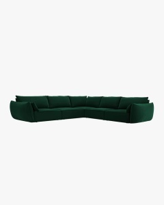 COLTAR SPATIOS SI CONFORTABIL KAELLE, 286 CM, CU 7 LOCURI, VERDE SMARALD, CU TAPITERIE DIN TEXTIL CATIFEA BLUVEL, MICADONI - Img 2