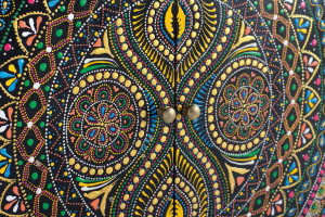 COMODA/BUFET 107CM, MULTICOLOR/NATURAL, DIN LEMN DE MANGO, PICTAT MANUAL - Img 7