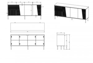 COMODA, CAMA-ABI-COMODE-CZ/CZ 200CM, DIN PLACI LAMINATE SI MDF, NEGRU MAT, DESIGN MODERN - Img 3