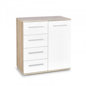 COMODA LIMA KM-2, ALB/STEJAR SONOMA, DIN PAL MELAMINAT, STIL MODERN - Img 1